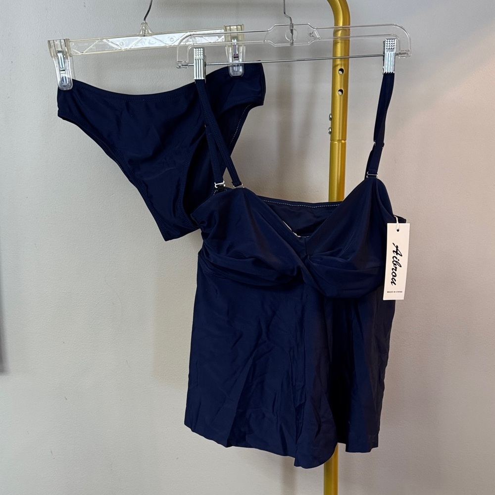 Aibrou 2 tone Navy tankini 2 piece Swim Suit NWT L